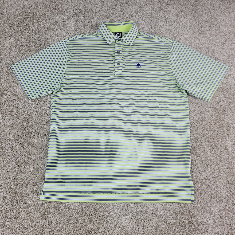 FootJoy Mens Large Green Blue Striped Performance Stretch Golf Polo Short Sleeve - Picture 2 of 6